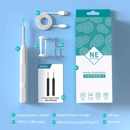 Smart Wireless Ear Cleaner with Camera - 1296P HD Visual Otoscope for Ear Wax Removal - Wide Compatibility