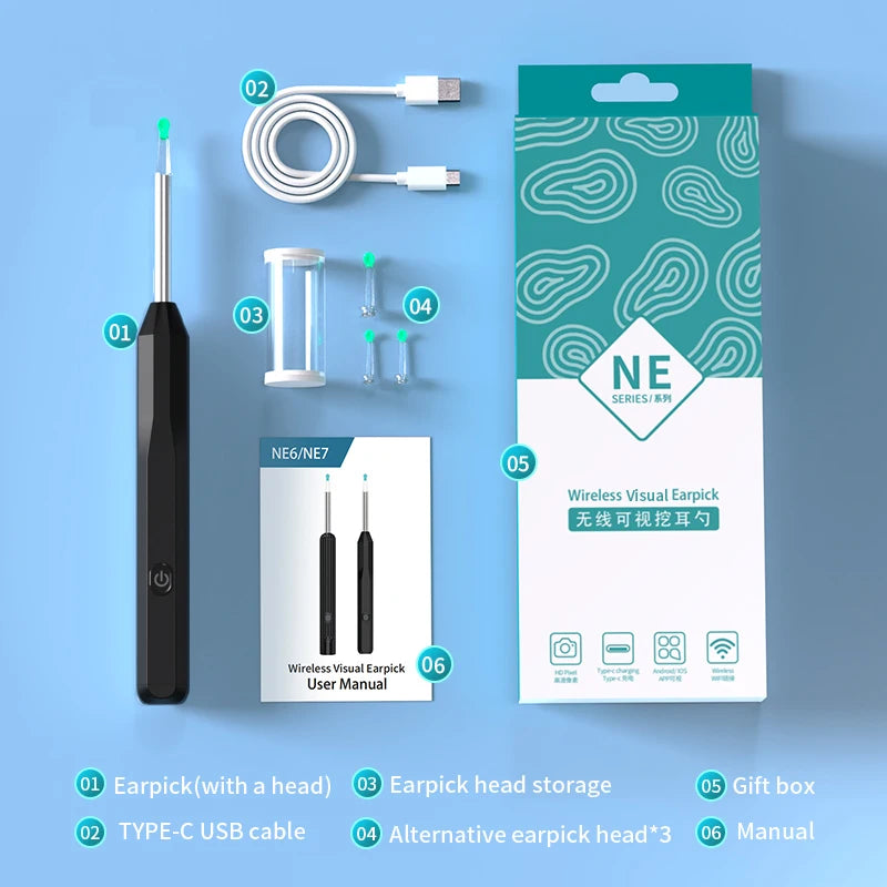 Smart Wireless Ear Cleaner with Camera - 1296P HD Visual Otoscope for Ear Wax Removal - Wide Compatibility