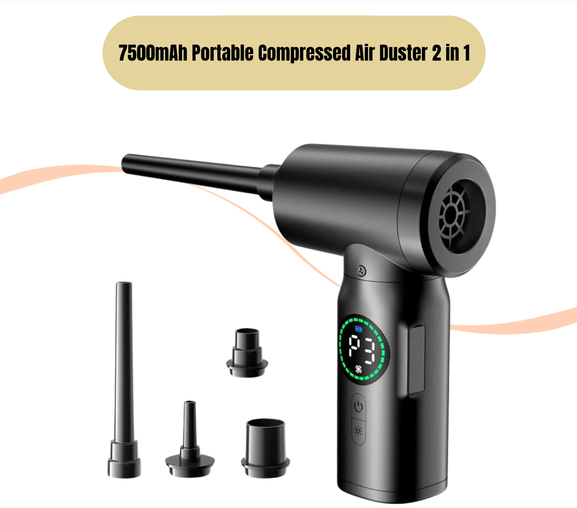 7500mAh Portable Compressed Air Duster 2 in 1 Air Blower & Vacuum Cleaner Cordless Duster Blower for Keyboard Computer Cleaning