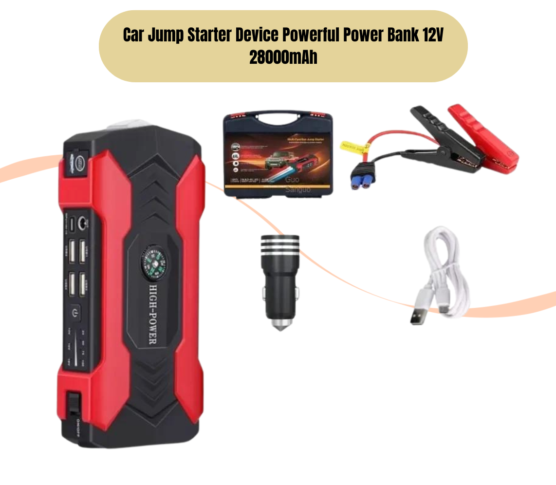 Car Jump Starter Device Powerful Power Bank 12V 28000mAh For Emergency Lighting Auto Battery Charger Portable Electric Air Pump