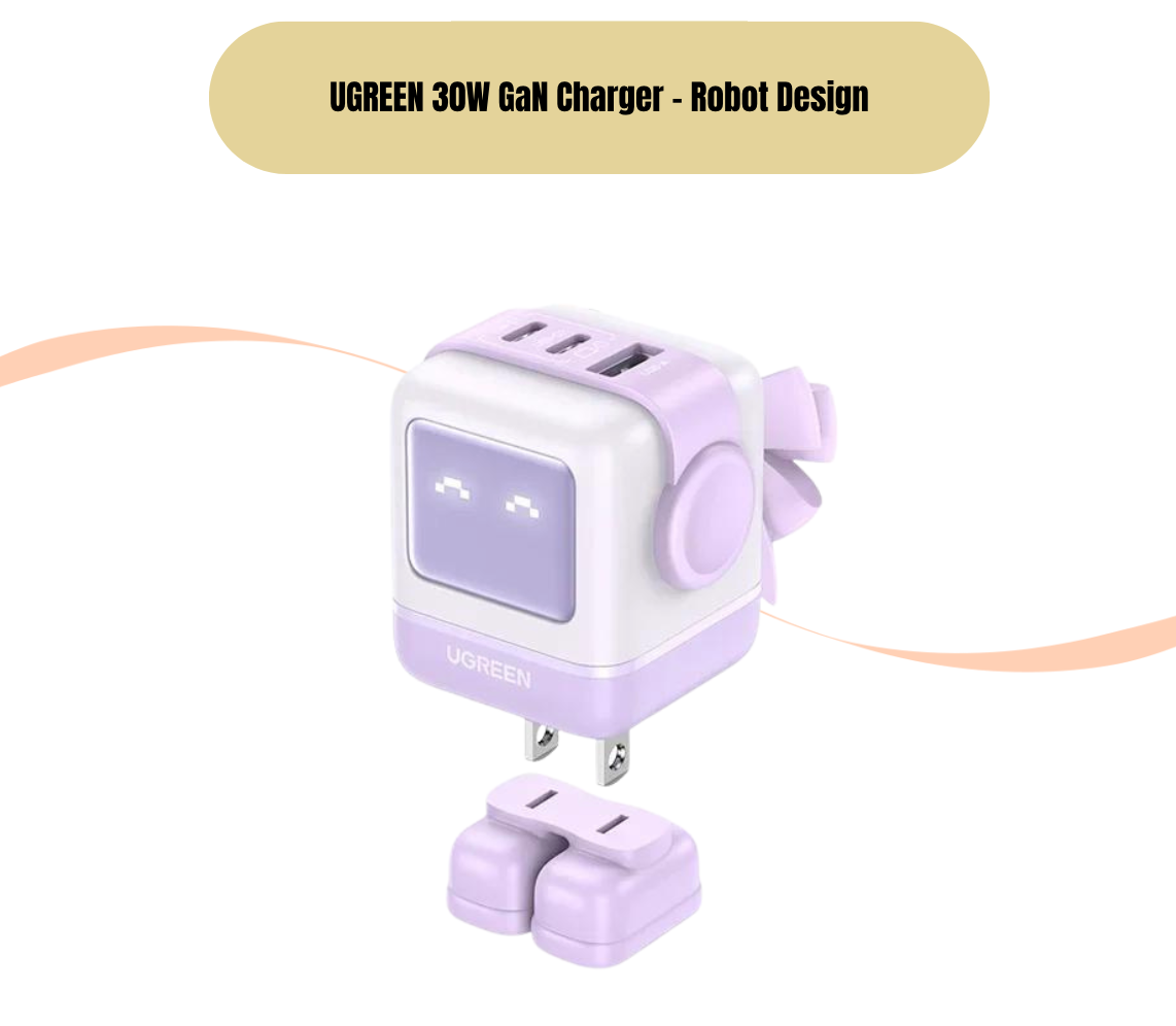 Fast Charge Your Devices with UGREEN 30W GaN Charger - Robot Design for Type C iphone, Xiaomi, Samsung Tablets - PPS PD3.0