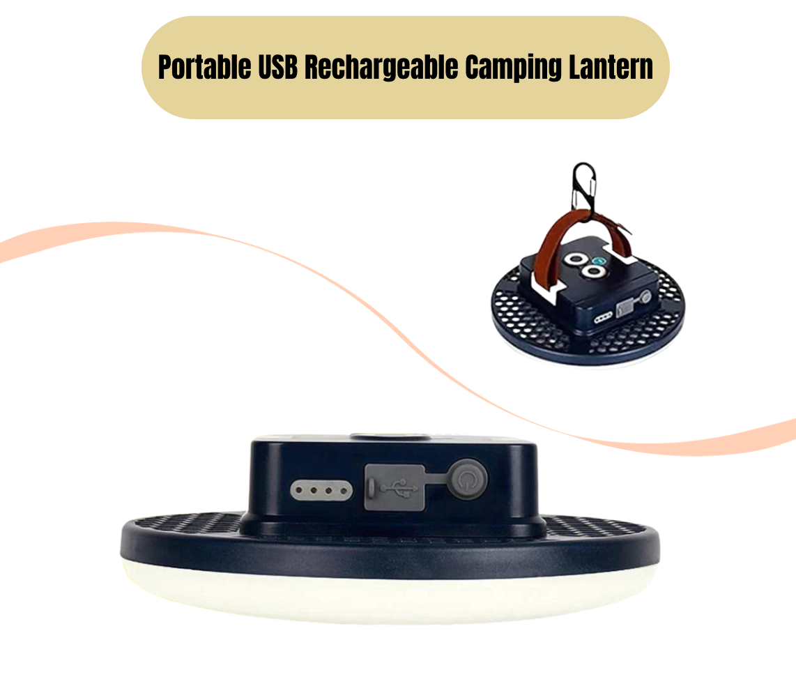 Portable USB Rechargeable Camping Lantern - 13500mAh Battery, Waterproof, Bright LED Light with Magnet & Hooks